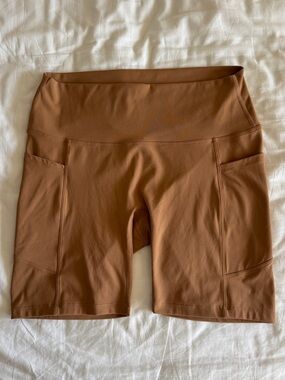The Iwa Company Brown Performance 7”Bike Shorts Side Pockets XXL Yoga Gym Fall